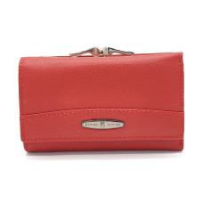 Малко червено дамско портмоне от естествена кожа с клипс за монети Малко червено дамско портмоне от естествена кожа с клипс за монети