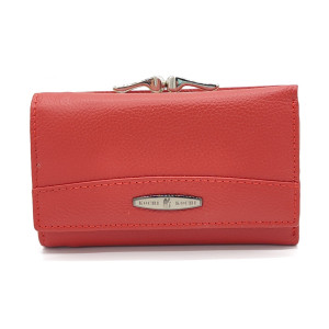 Малко червено дамско портмоне от естествена кожа с клипс за монети
