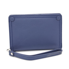 Малко дамско портмоне от естествена кожа в тъмно син цвят
