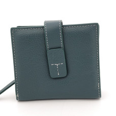 Малко портмоне тъмно зелено от естествена кожа с закопчаване и цип Малко портмоне тъмно зелено от естествена кожа с закопчаване и цип