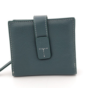 Малко портмоне тъмно зелено от естествена кожа с закопчаване и цип