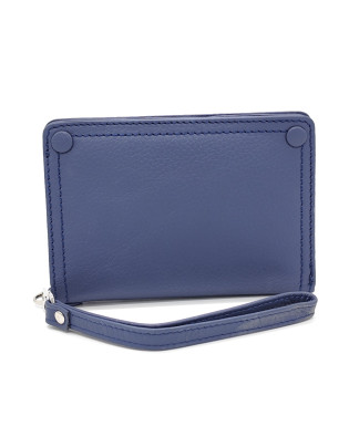 Малко дамско портмоне от естествена кожа в тъмно син цвят