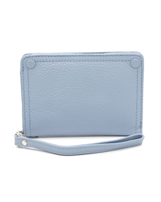 Малко дамско портмоне от естествена кожа в светло синьо