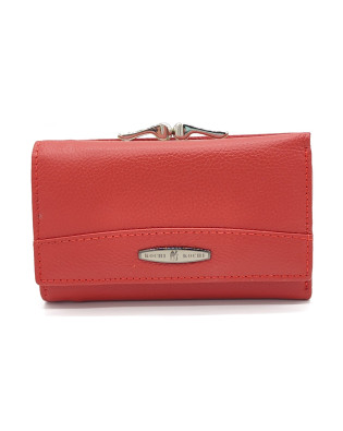 Малко червено дамско портмоне от естествена кожа с клипс за монети