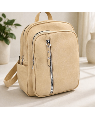 Дамска раница голяма в бежово с две отделения