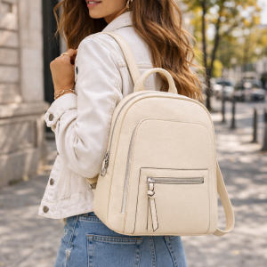 Дамска раница еко кожа – светло бежов модел 2 в 1 с два ципа
