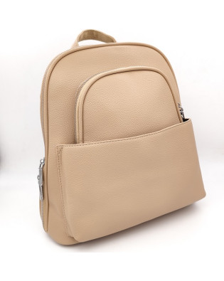 Дамска раница в бежов цвят от еко кожа с външен обемен джоб Дамска раница в бежов цвят от еко кожа с външен обемен джоб