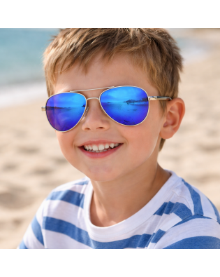 Детски слънчеви очила авиатор със сини огледални стъкла и поляризация