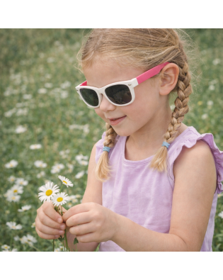 Детски слънчеви очила за момиче с поляризация – бяла рамка с розови дръжки Детски слънчеви очила за момиче с поляризация – бяла рамка с розови дръжки