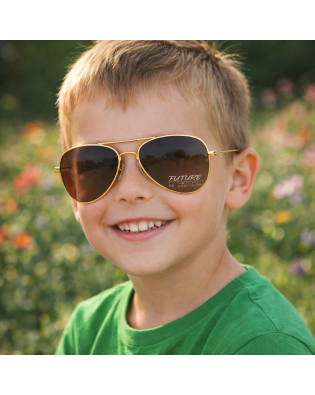 Детски слънчеви очила бъбрек със златиста рамка и поляризация