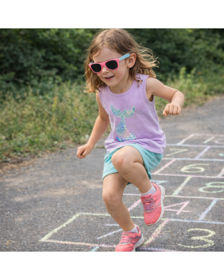 Детски слънчеви очила за момиче с поляризация – нечуплива розова рамка със сини дръжки Детски слънчеви очила за момиче с поляризация – нечуплива розова рамка със сини дръжки