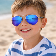 Детски слънчеви очила авиатор със сини огледални стъкла и поляризация