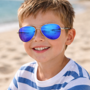 Детски слънчеви очила авиатор със сини огледални стъкла и поляризация