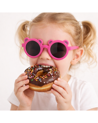 Детски слънчеви очила за момиче с кръгли стъкла – розова рамка с ушички Детски слънчеви очила за момиче с кръгли стъкла – розова рамка с ушички