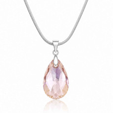 Колие Сваровски Light Amethyst Shimmer с розов кристал капка