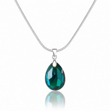 Колие Сваровски Emerald Shimmer – зелена висулка капка и синджир от медицинска стомана