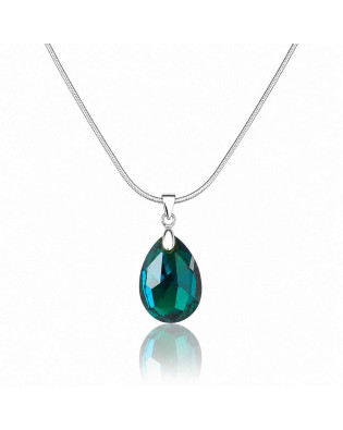 Колие Сваровски Emerald Shimmer – зелена висулка капка и синджир от медицинска стомана