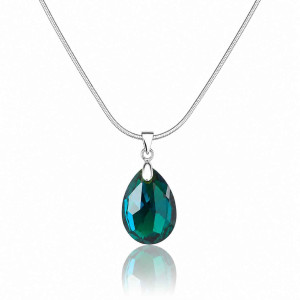Колие Сваровски Emerald Shimmer – зелена висулка капка и синджир от медицинска стомана