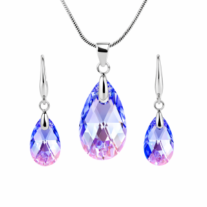 Бижута  Сваровски колие и обеци сини капки L.Sapphire Shimer