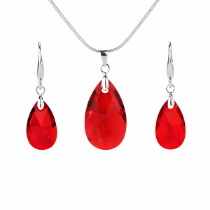 Комплект SWAROVSKI колие и обеци Drop  L.Siam Shimer в червено