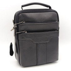 Мъжка чанта от естествена кожа за през рамо черна с много отделения