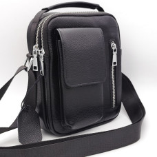 Мъжка чанта за през рамо от естествена кожа с два ципа и джоб за телефон