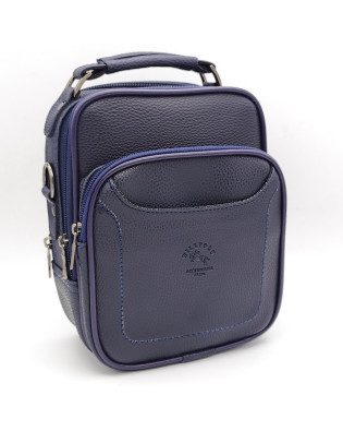 Мъжка чанта от висококачествена еко кожа в тъмносин цвят с преден джоб и цип