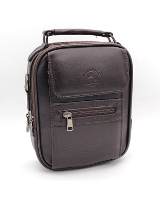 Мъжка чанта от висококачествена еко кожа в кафяв цвят с капак и преден цип Will Polo