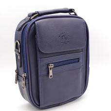 Мъжка чанта от еко кожа в син цвят с капак и преден цип Will Polo