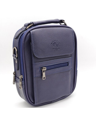 Мъжка чанта от еко кожа в син цвят с капак и преден цип Will Polo