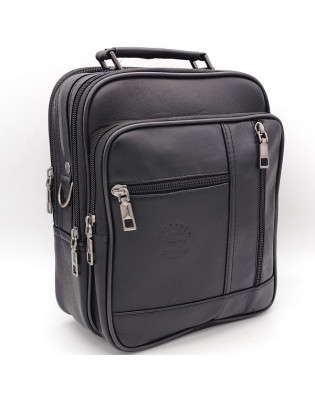 Мъжка чанта с три предни ципа и две отделения  в черно