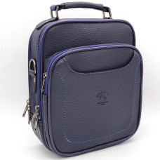 Мъжка чанта от еко кожа в тъмносин цвят с обемен преден джоб и два ципа