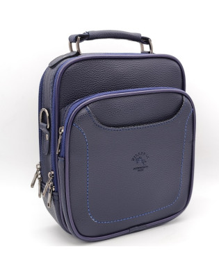 Мъжка чанта от еко кожа в тъмносин цвят с обемен преден джоб и два ципа