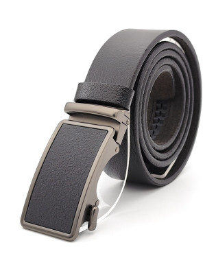 Луксозен мъжки колан естествена кожа черен, автоматичен