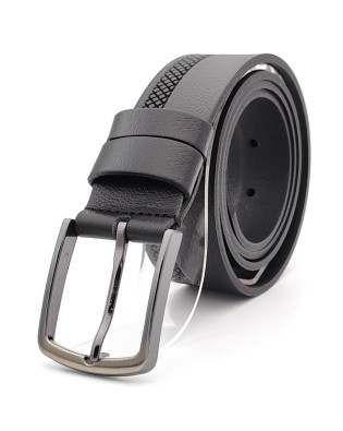 Мъжки колан с декорация естествена кожа, черен