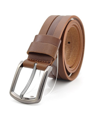 Луксозен мъжки колан естествена кожа светло кафяв