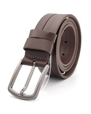 Дизайнерски мъжки колан в тъмно кафяв цвят от естествена кожа
