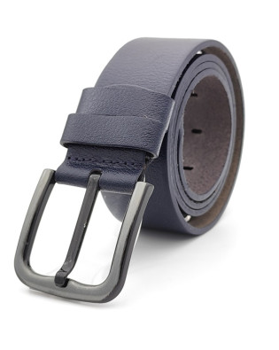 Класически мъжки колан от естествена кожа в тъмно синьо