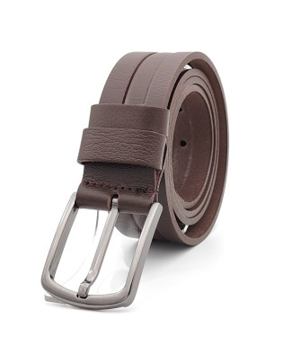 Стилен мъжки колан тъмно кафяв интересен дизайн-естествена кожа