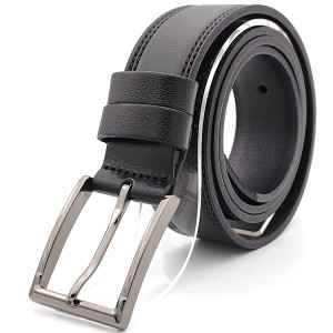 Мъжки колан от естествена кожа черен с двоен декоративен шев