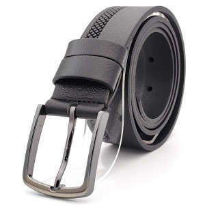 Мъжки колан от естествена кожа черен с релеф BOSSKAN