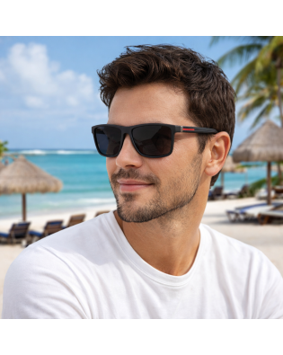 Мъжки слънчеви очила Aedoll с поляризация UV400 – черен мат правоъгълен модел