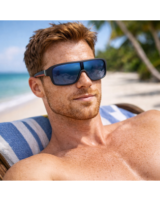 Слънчеви очила маска мъжки с Поляризация – светло сини лещи