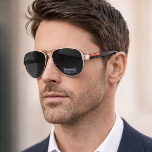 Мъжки слънчеви очила Polaroid Aviator – черно/червено, поляризация