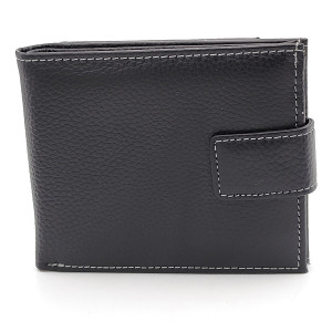 Мъжки портфейл от естествена кожа с външен джоб за монети – черен