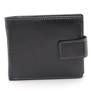 Мъжки портфейл от естествена кожа – черен с бял шев и магнит