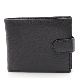 Мъжки портфейл от естествена кожа – черен, хоризонтален, с тик-так