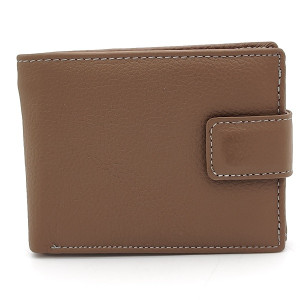 Мъжки портфейл от естествена кожа светло кафяв с много отделения 