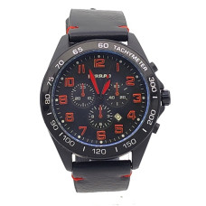 Мъжки часовник черен с червени цифри и кожена каишка