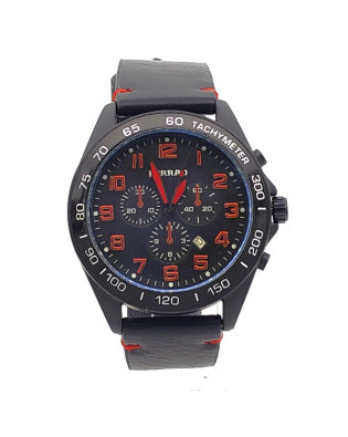 Мъжки часовник черен с червени цифри и кожена каишка